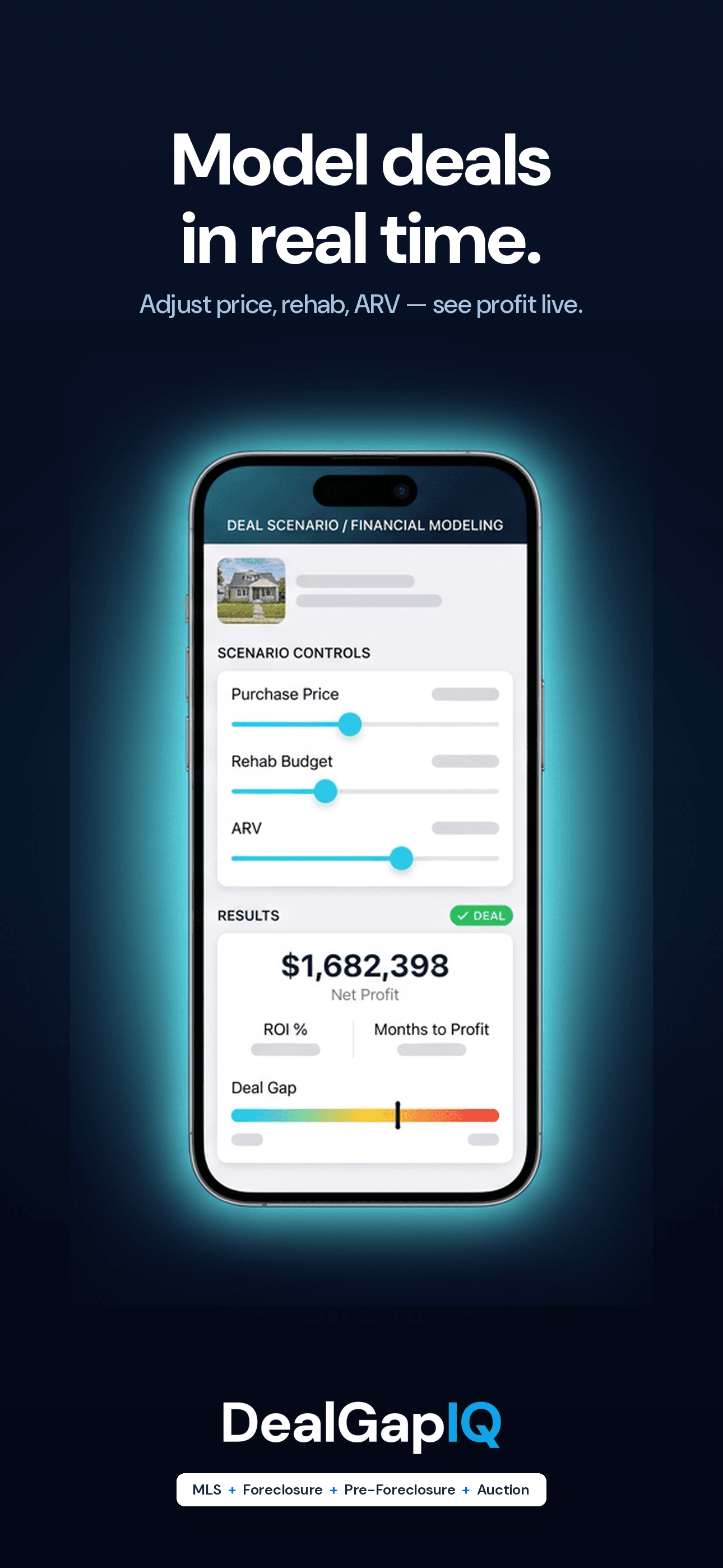 DealGapIQ offer worksheet with editable assumptions and the four paths to close the gap